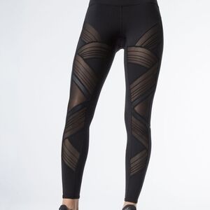 Alo Black High Waisted Mesh Front Leggings Medium